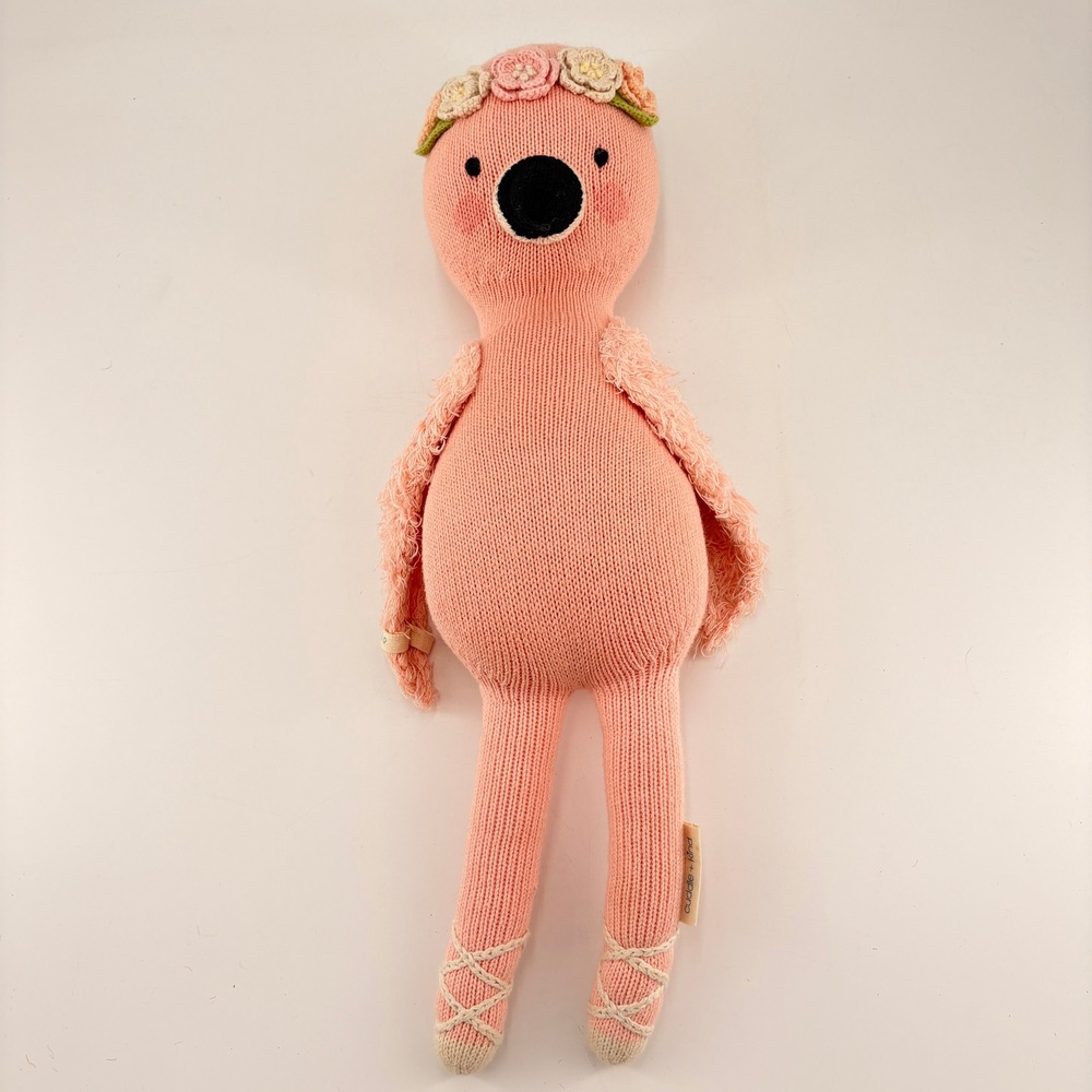 Cuddle + Kind Penelope the Flamingo Hand Knit Doll Pink Floral Crown 20" Large - Picture 2 of 8
